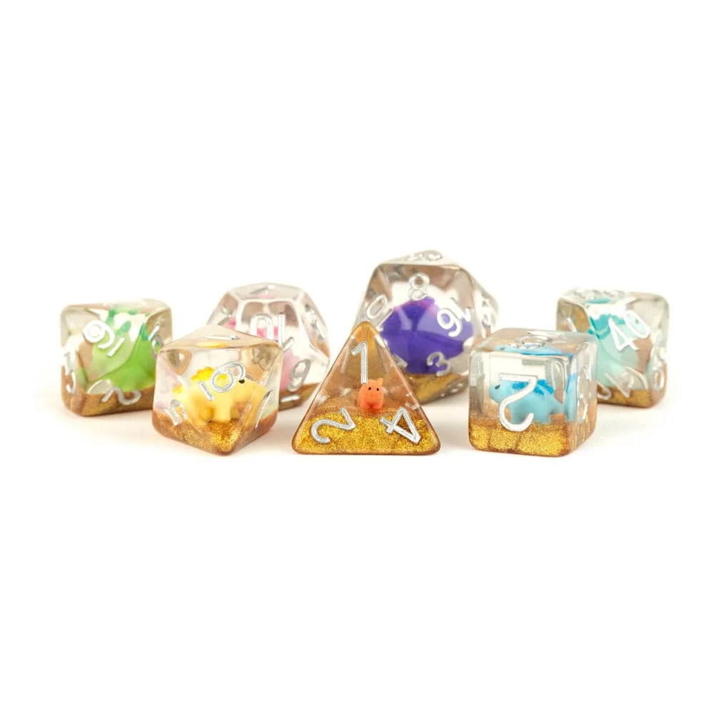 FanRoll Dice Set – Rainbow Dinosaur 7-Piece 16 mm
