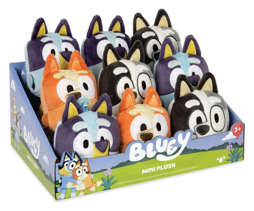 Bluey Mini Plush Figures – Moose Toys Display of 9
