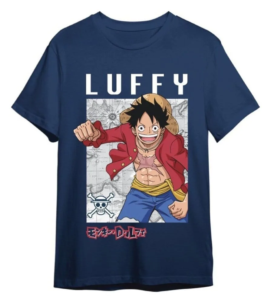 One Piece T-Shirt – Monkey D. Luffy Mapa Denim XL