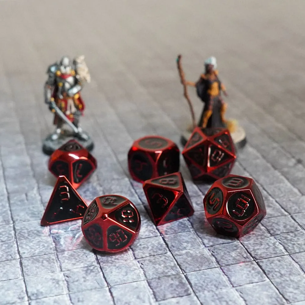 FanRoll Metal Dice Set – Red with Black Enamel 16 mm 6