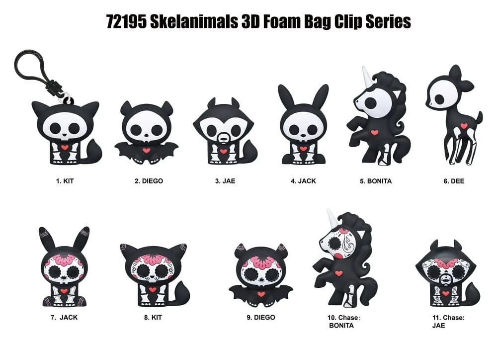 Skelanimals Bag Clips – Series 1 PVC Blind Bag Display of 24 3