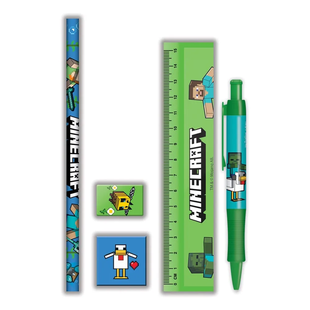 Minecraft Stationery Set – 5 Pieces with Reusable Case