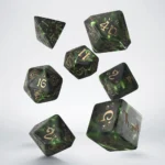 Cats Dice Set – Q Workshop Pixel Green and Gold 7-Piece 1