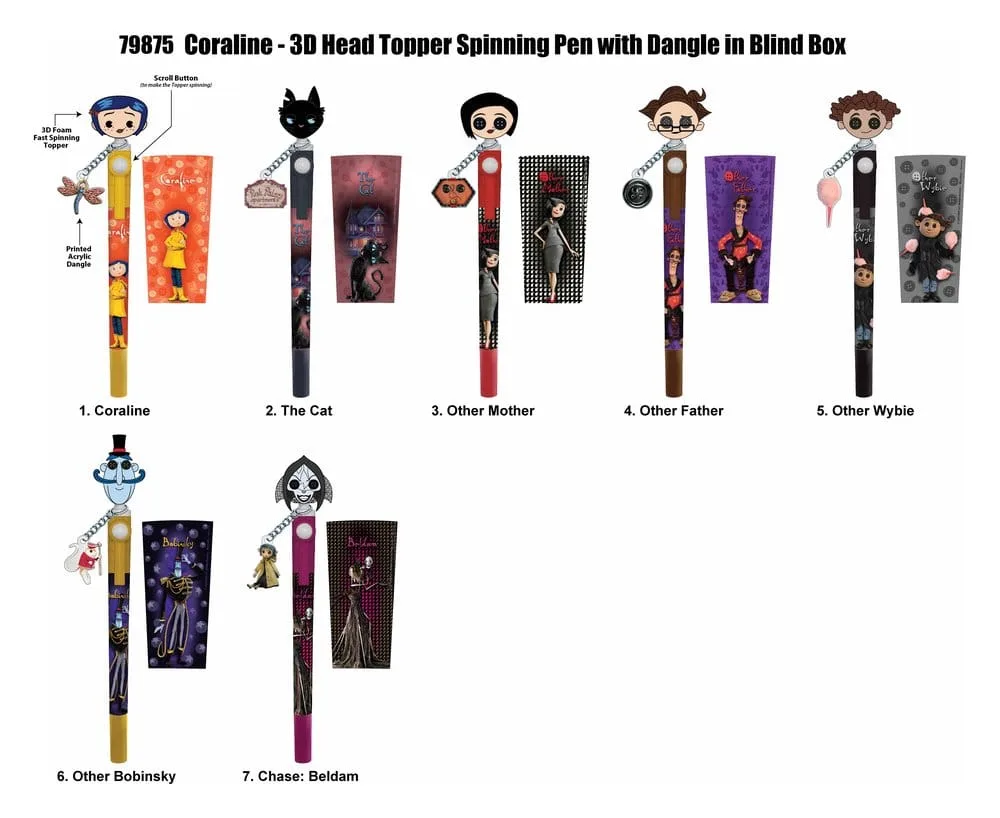 Coraline Spinning Pens – 3D Head Topper Display of 16