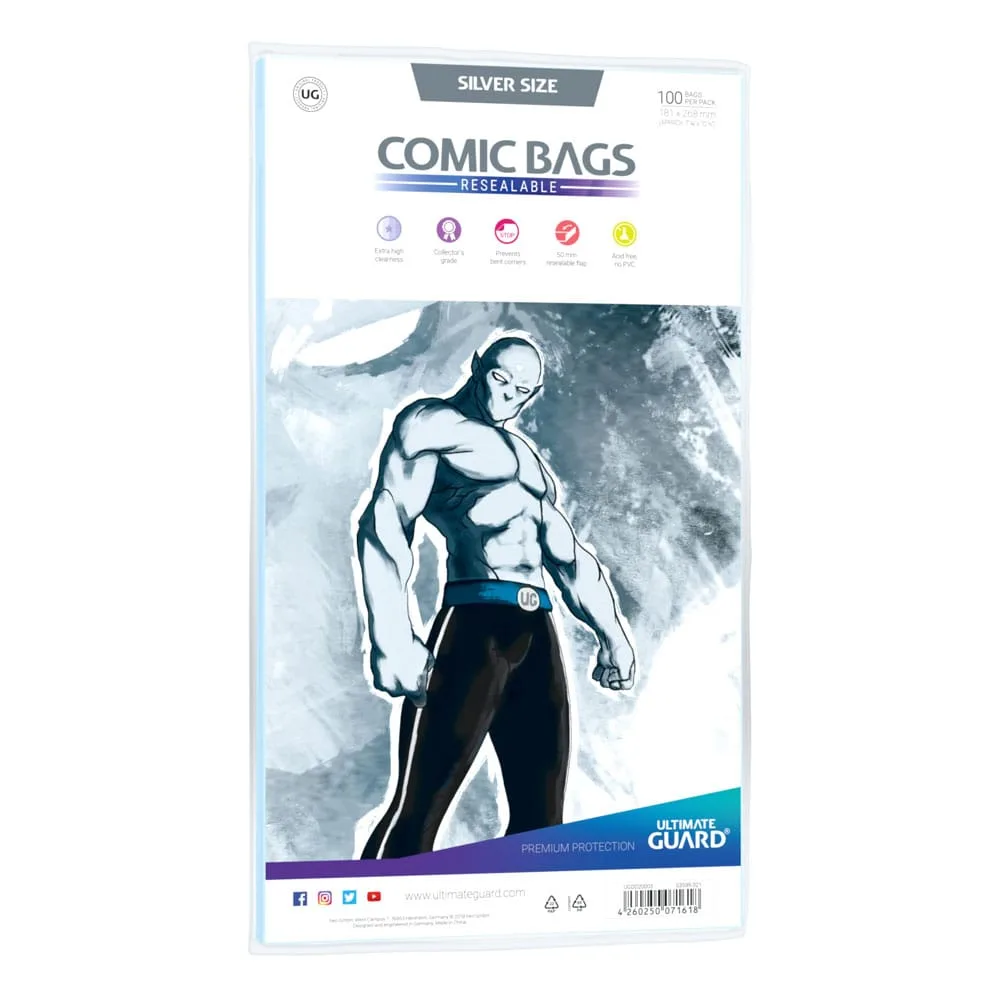 Ultimate Guard Comic Bags – Resealable Silver Size 100-Pack