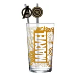 Marvel Glass Tumbler – Logo and Avengers with Metal Straw 485 ml 1