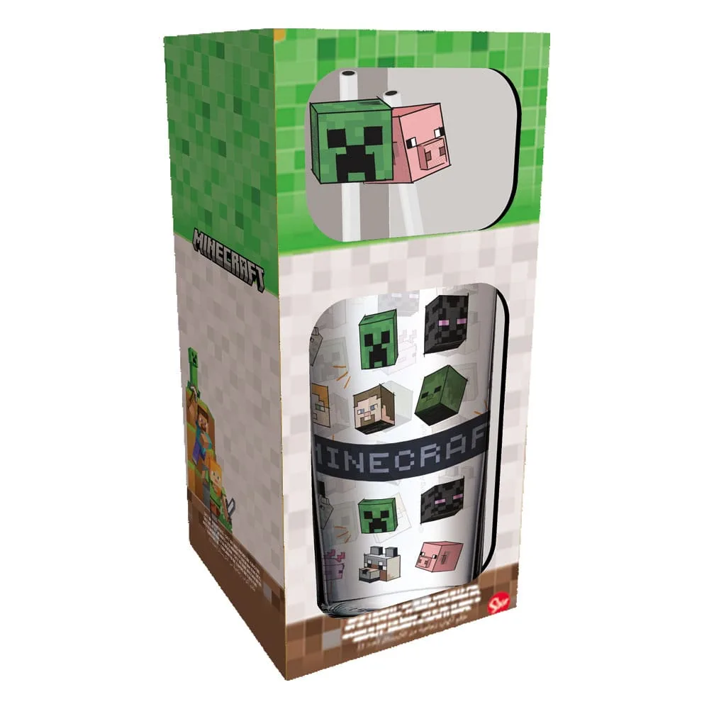 Minecraft Glass Tumbler – Characters with Metal Straw 485 ml