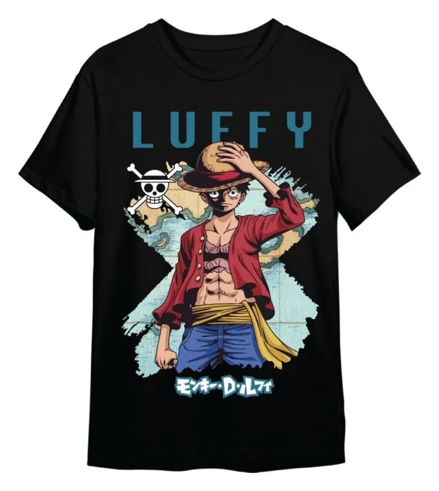 One Piece T-Shirt – Monkey D. Luffy Mapa Black XL