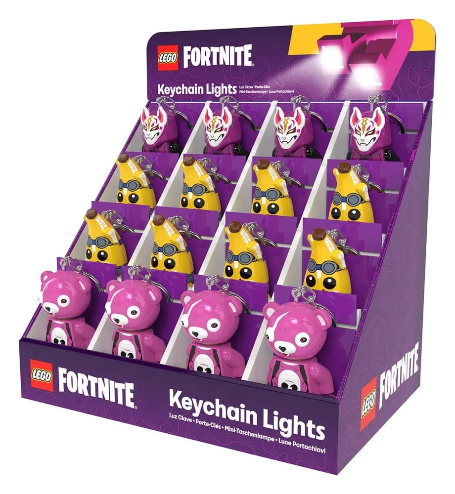 LEGO Fortnite Keychain Display – 16 Assorted Light-Up Keychains
