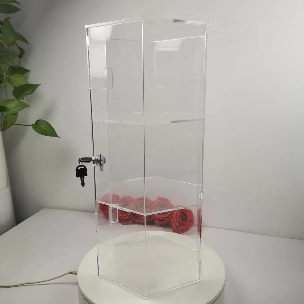 Evoretro Display Tower – Locking Acrylic Hexagon 3-Tier 2