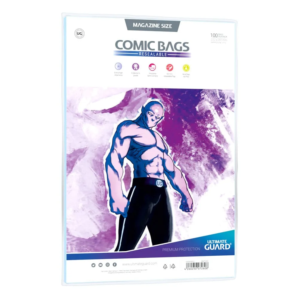 Ultimate Guard Comic Bags – Resealable Magazine Size 100 Pack
