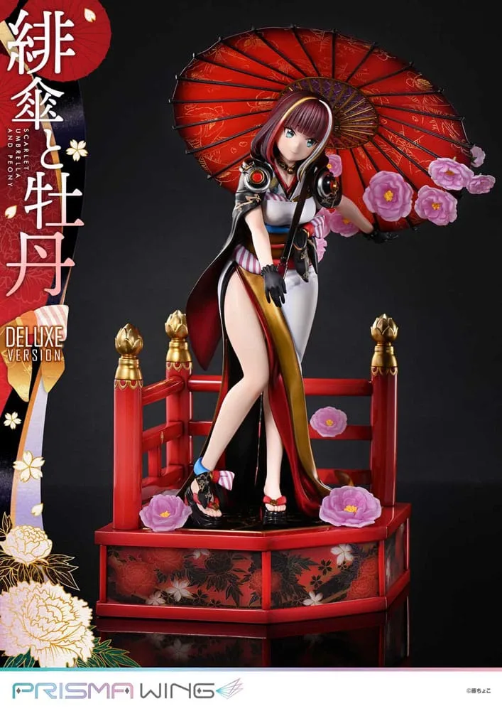 Fuzichoco Statue – Scarlet Umbrella and Peony Deluxe 32 cm 15