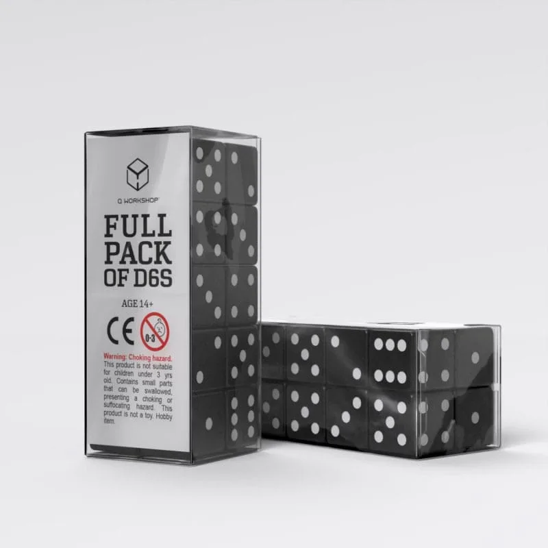 Q Workshop Dice Set – Black D6 Full Pack of 20 16 mm 3