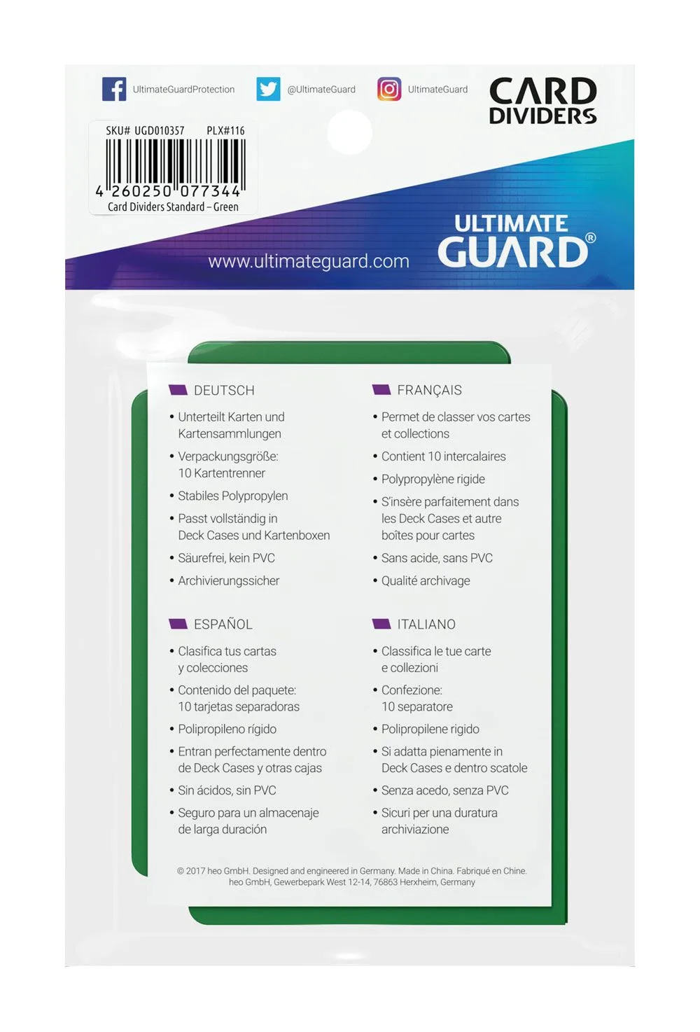 Ultimate Guard Card Dividers – Green Standard Size 10 Pack 4