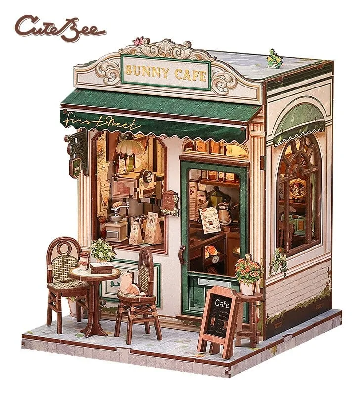 CuteBee Miniature House Model Kit – Sunny Cafe 20 x 16 cm