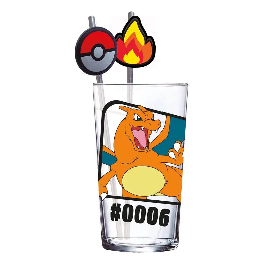 Pokémon Glass Tumbler – Charizard with Metal Straw 480 ml