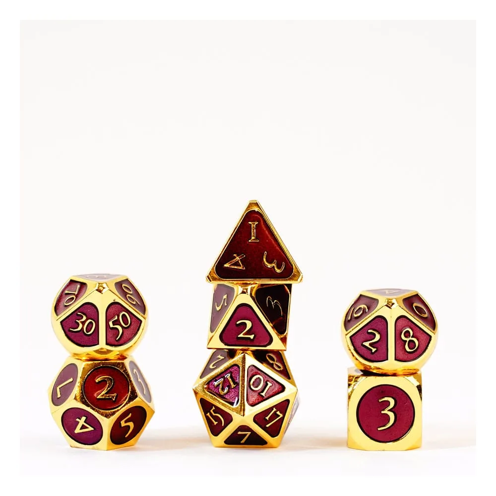 FanRoll Dice Set – Gold with Purple Enamel 16 mm
