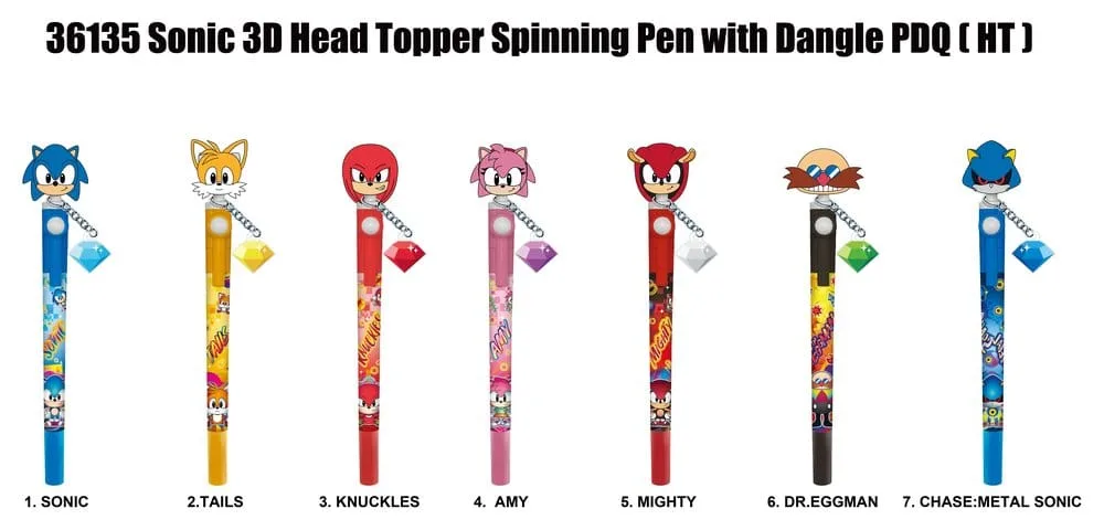 Sonic Spinning Pens – 3D Head Topper Display of 12 2