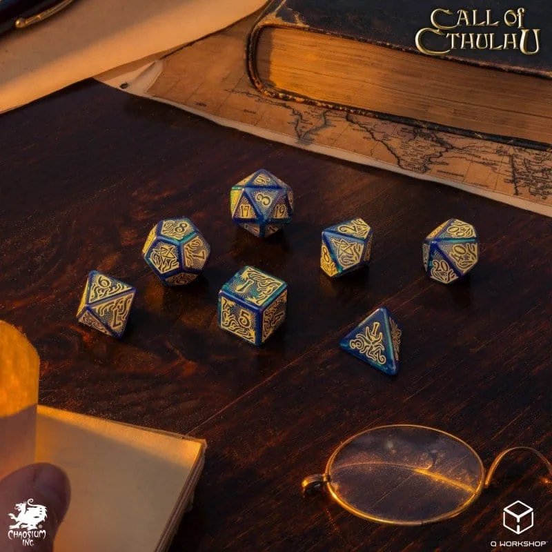 Call of Cthulhu Dice Set – 7th Edition Blue-Green and Gold 7 Pieces 3