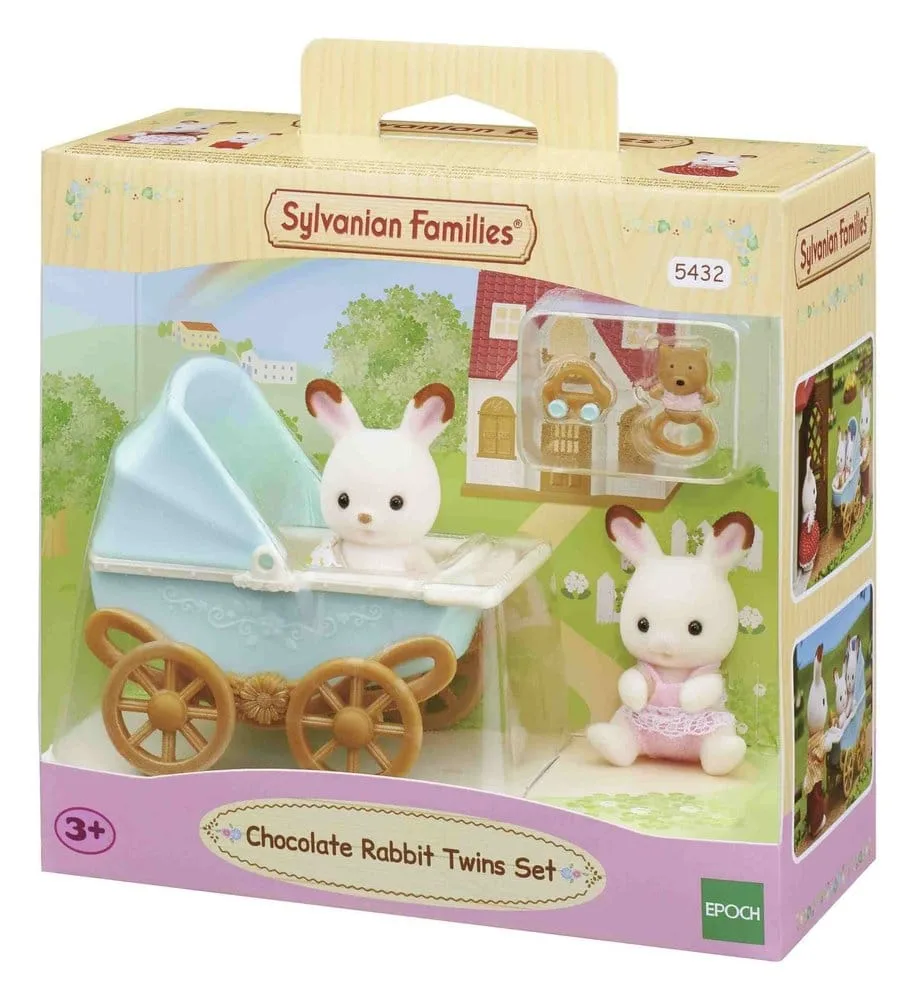 Sylvanian Families Playset – Chocolate Rabbit Twins with Stroller