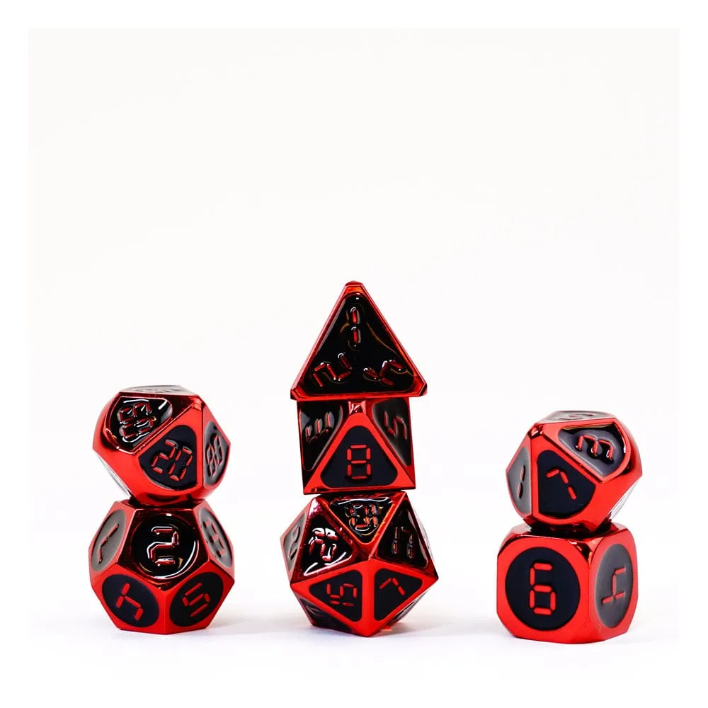 FanRoll Metal Dice Set – Red with Black Enamel 16 mm