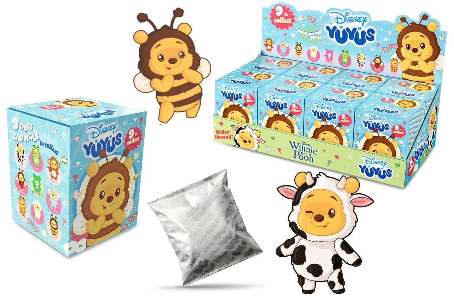 Disney Plush Keyrings – Winnie the Pooh YuYus Display of 8 12 cm