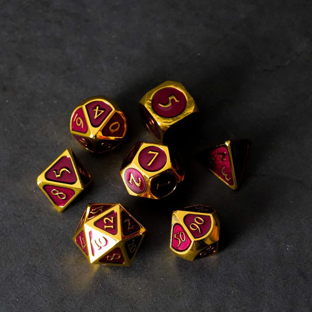 FanRoll Dice Set – Gold with Purple Enamel 16 mm 2