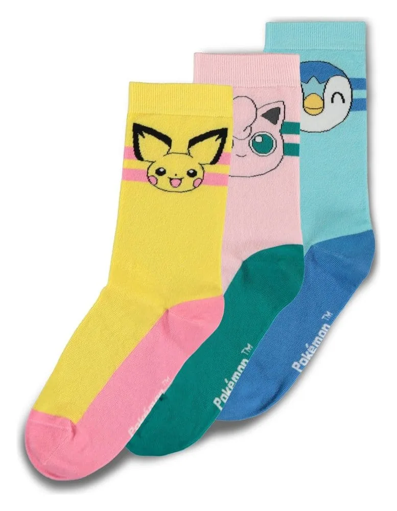 Pokémon Crew Socks – Piplup Pichu Jigglypuff 3-Pack EU 35–38
