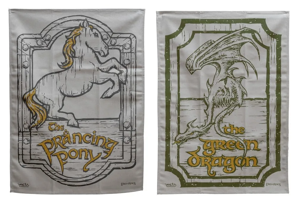 Lord of the Rings Tea Towels – Green Dragon and Prancing Pony 69 cm