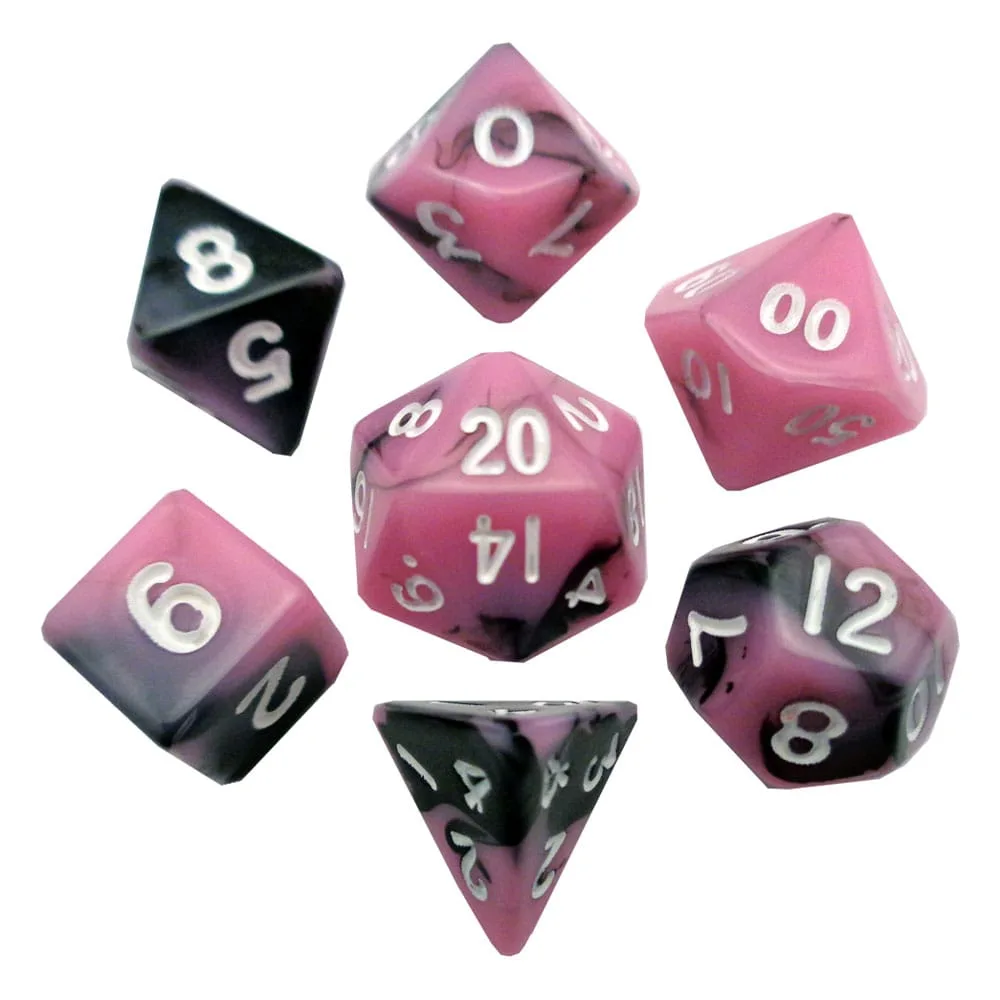 FanRoll Mini Dice Set – Pink and Black with White Numbers 10 mm