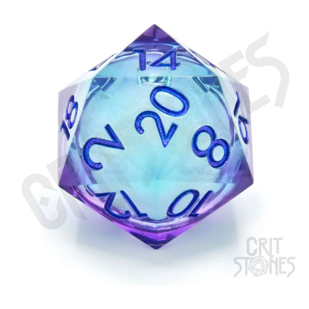 CritStones D20 Die – Moonlight Mystery Liquid Core 33 mm