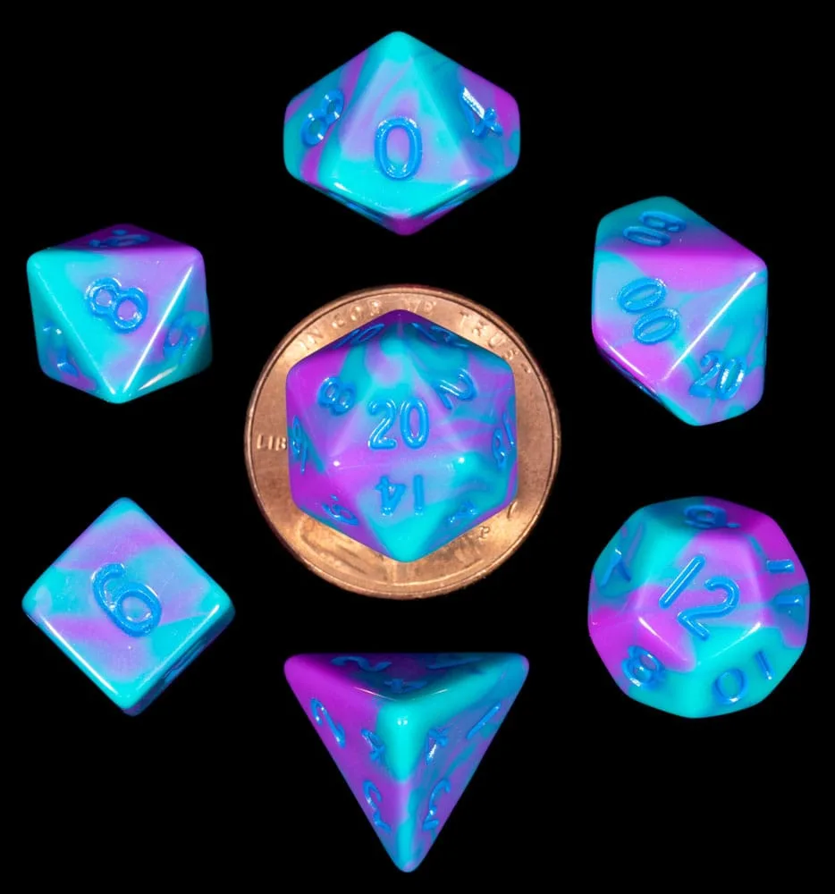 FanRoll Mini Dice Set – Turquoise and Purple Marble 10 mm