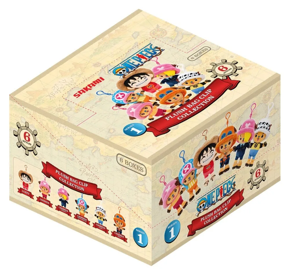One Piece Plush Bag Clips – Blind Box Display of 6 11 cm