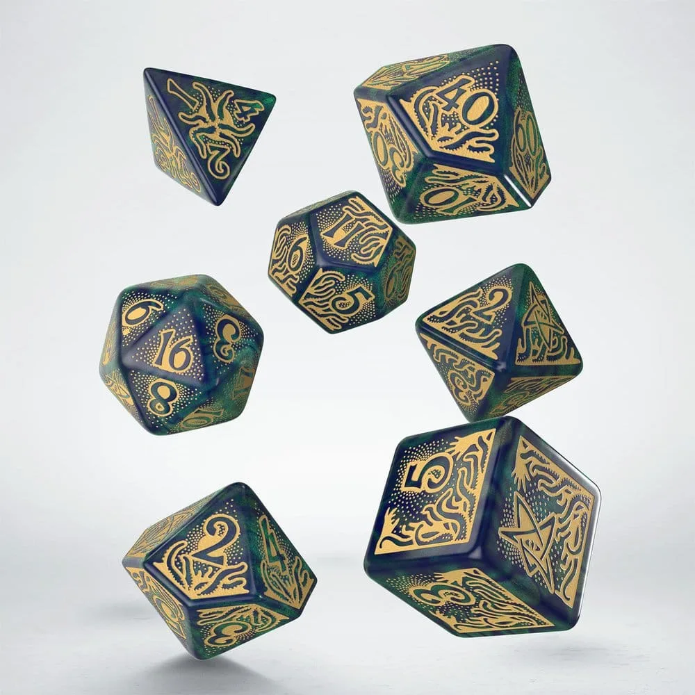 Call of Cthulhu Dice Set – 7th Edition Blue-Green and Gold 7 Pieces