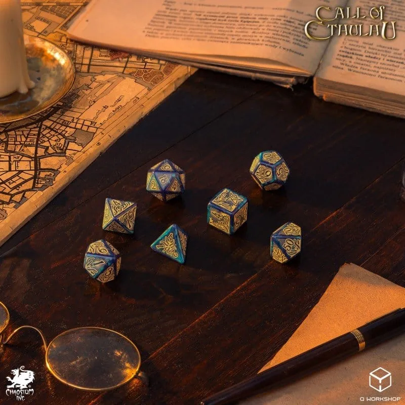 Call of Cthulhu Dice Set – 7th Edition Blue-Green and Gold 7 Pieces 8