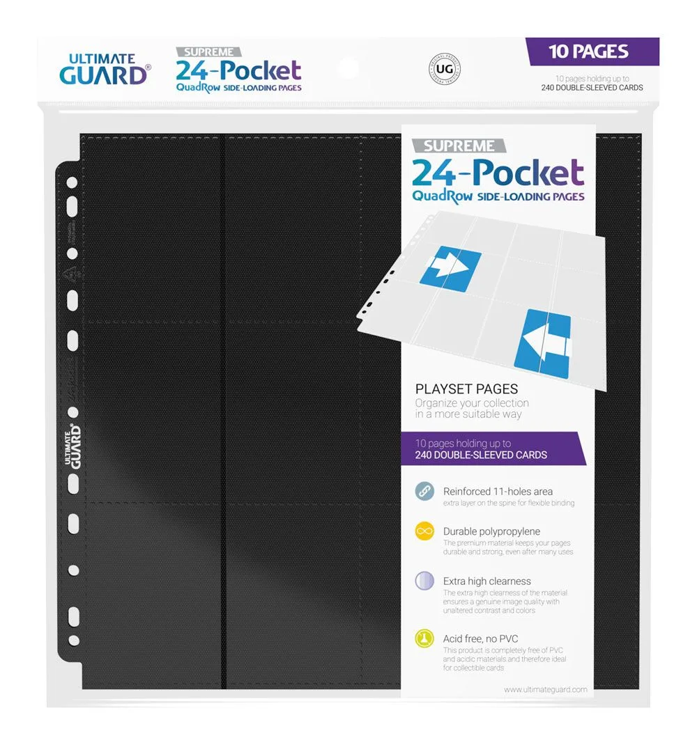 Ultimate Guard Binder Pages – 24-Pocket QuadRow Black 10-Pack