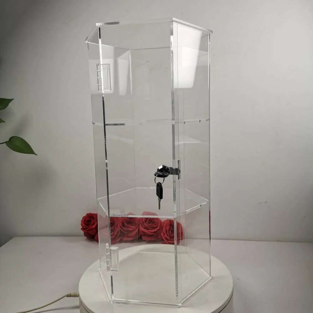 Evoretro Display Tower – Locking Acrylic Hexagon 3-Tier