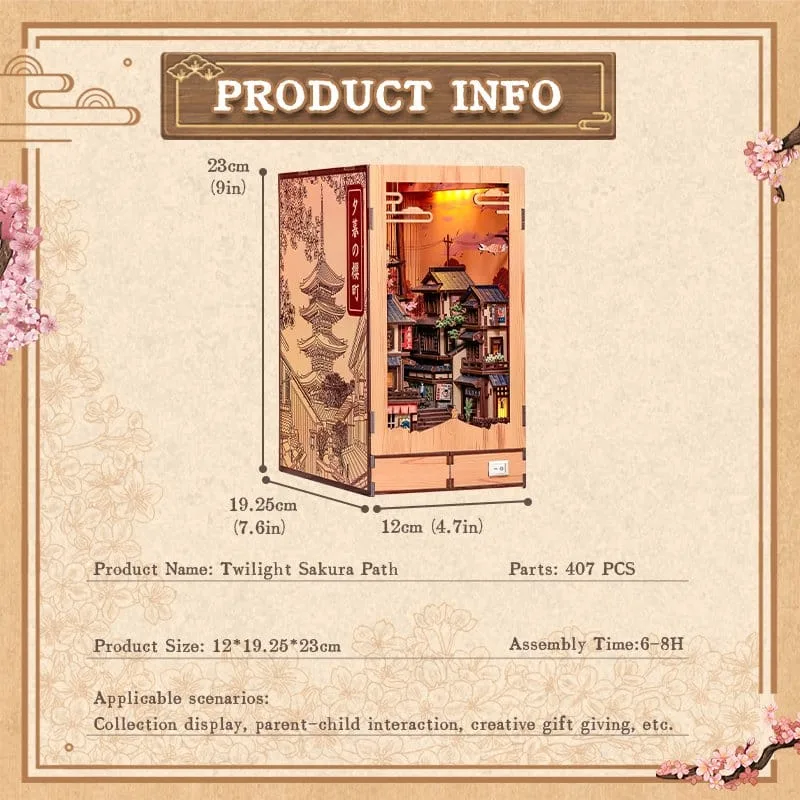 Twilight Sakura Path Book Nook – CuteBee Holzbausatz 23 x 12 cm 4