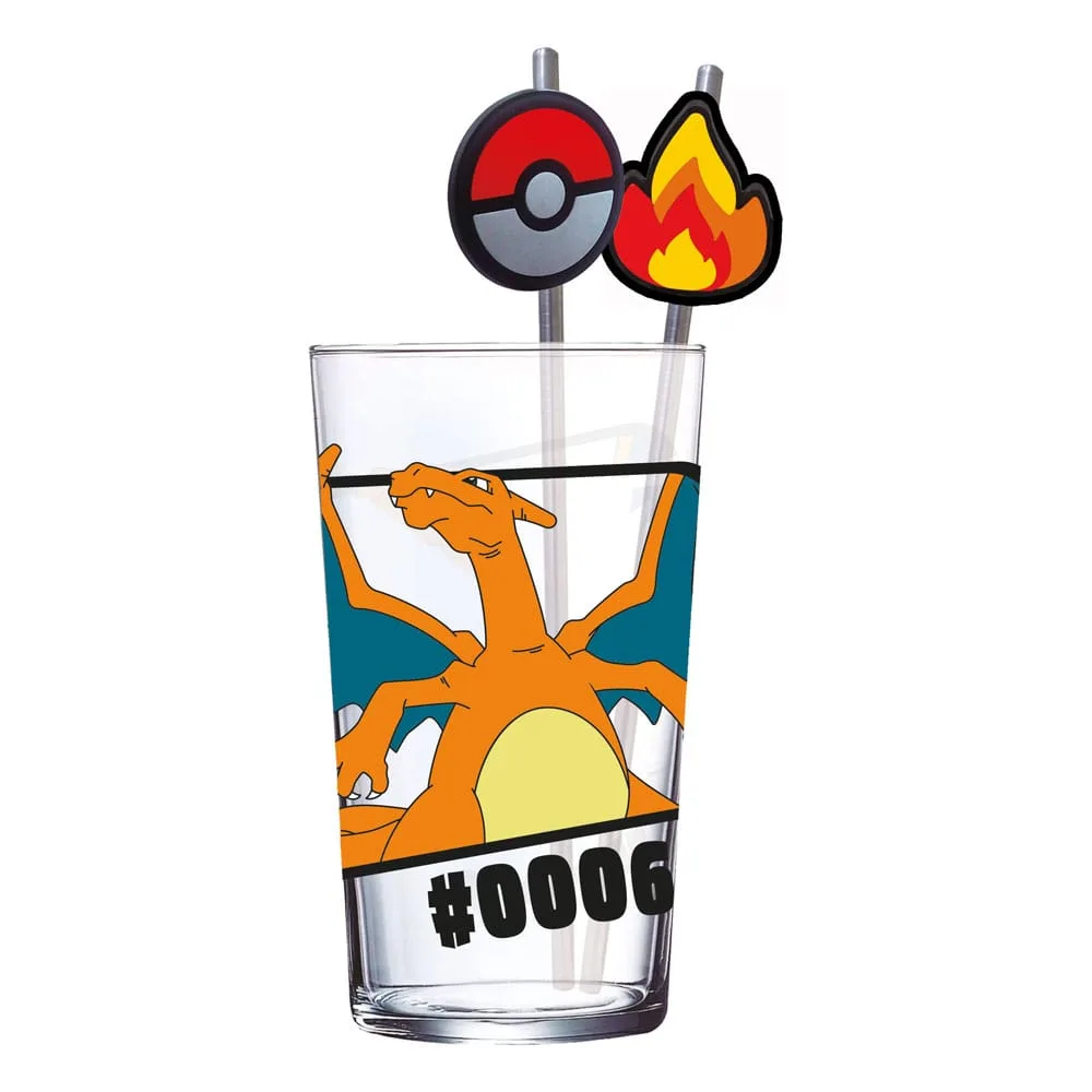 Pokémon Glass Tumbler – Charizard with Metal Straw 480 ml 2