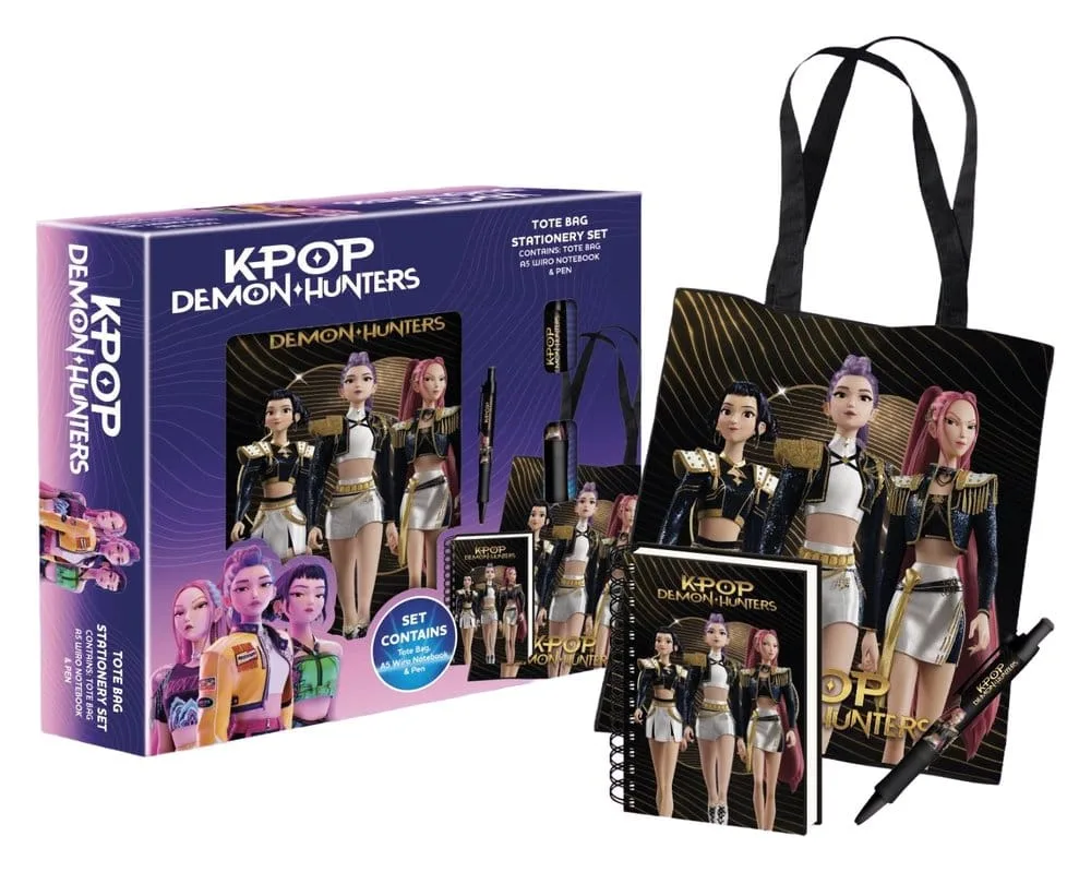 KPop Demon Hunters Tote Bag Stationery Set – Golden Display of 6