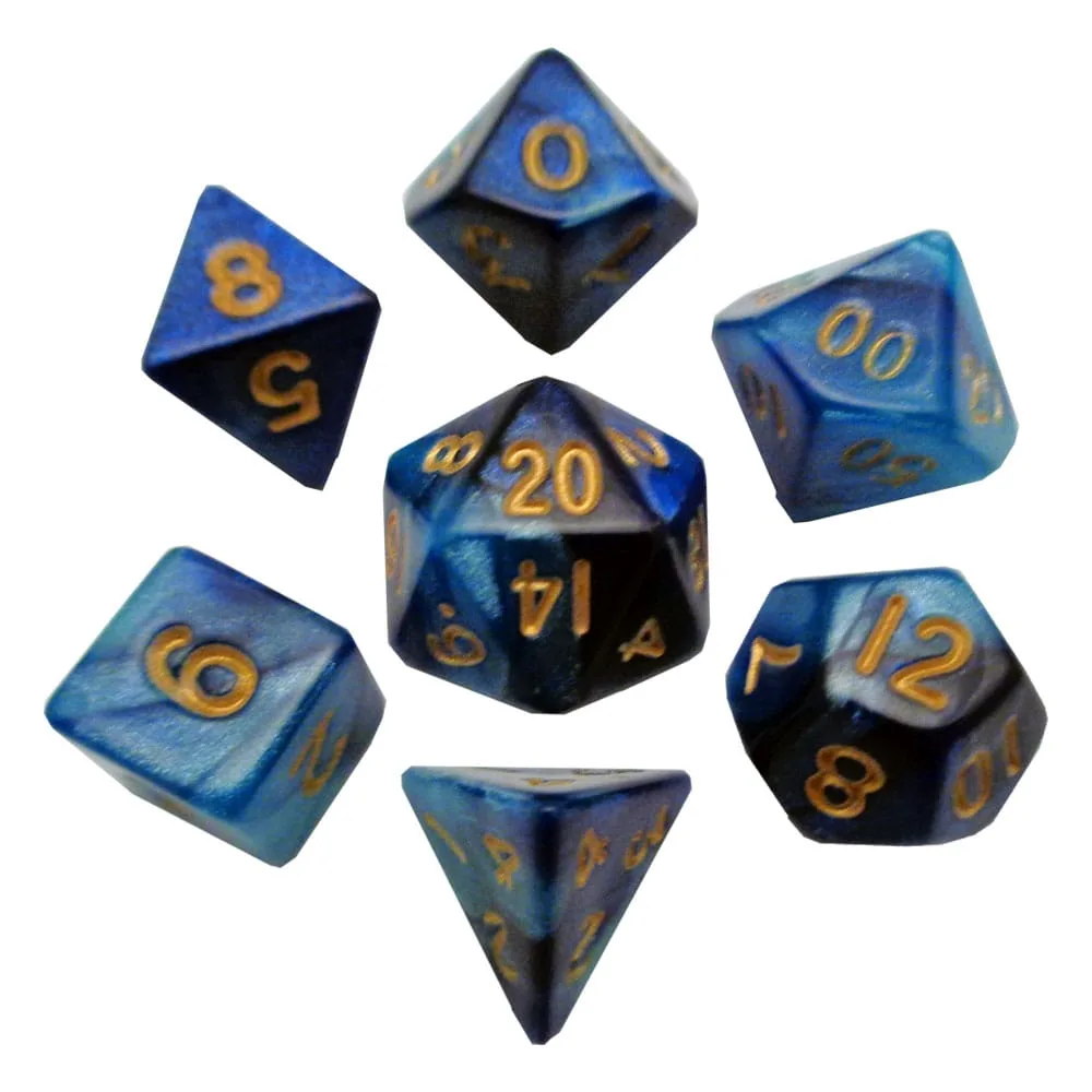 FanRoll Mini Dice Set – Blue and Light Blue Gold Numbers 10 mm