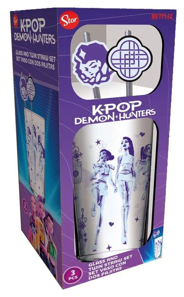 KPop Demon Hunters Glass Tumbler – Two Straws 485 ml