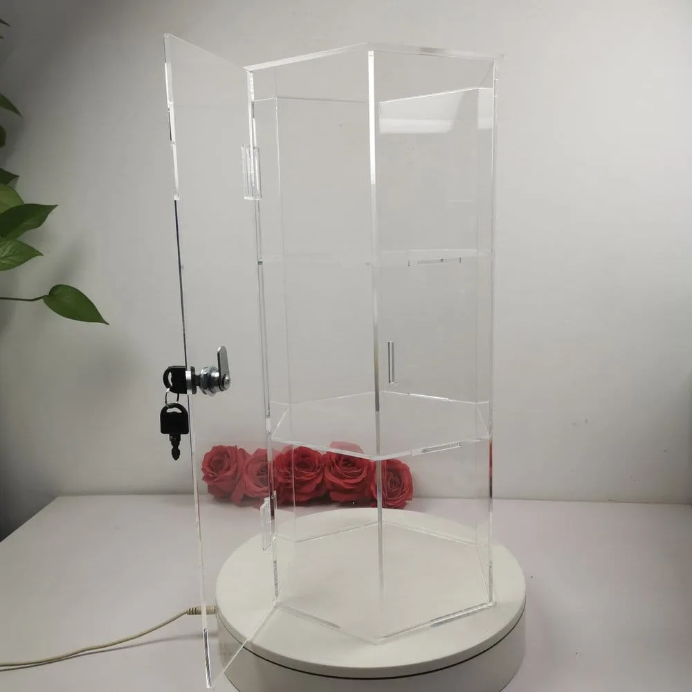Evoretro Display Tower – Locking Acrylic Hexagon 3-Tier 5