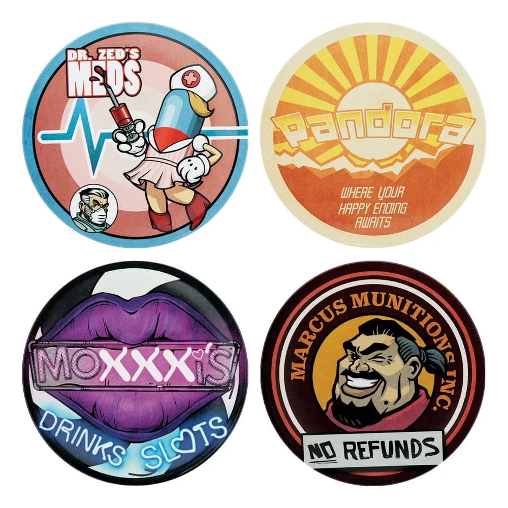 Borderlands Coaster Set – Four Metal Designs 89 mm