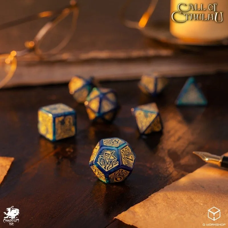 Call of Cthulhu Dice Set – 7th Edition Blue-Green and Gold 7 Pieces 4