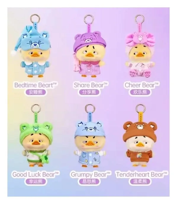 Upset Duck Keychain Display – Rainbow Care Bears 6 Boxes 16–18 cm