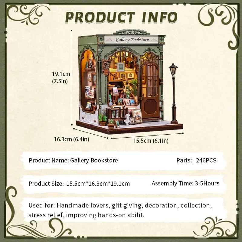 CuteBee Miniature House Model Kit – Gallery Bookstore 20 x 16 cm 4