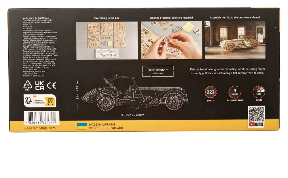 Ugears Holzbausatz – Sportwagen Rapid Mouse 1:24 25