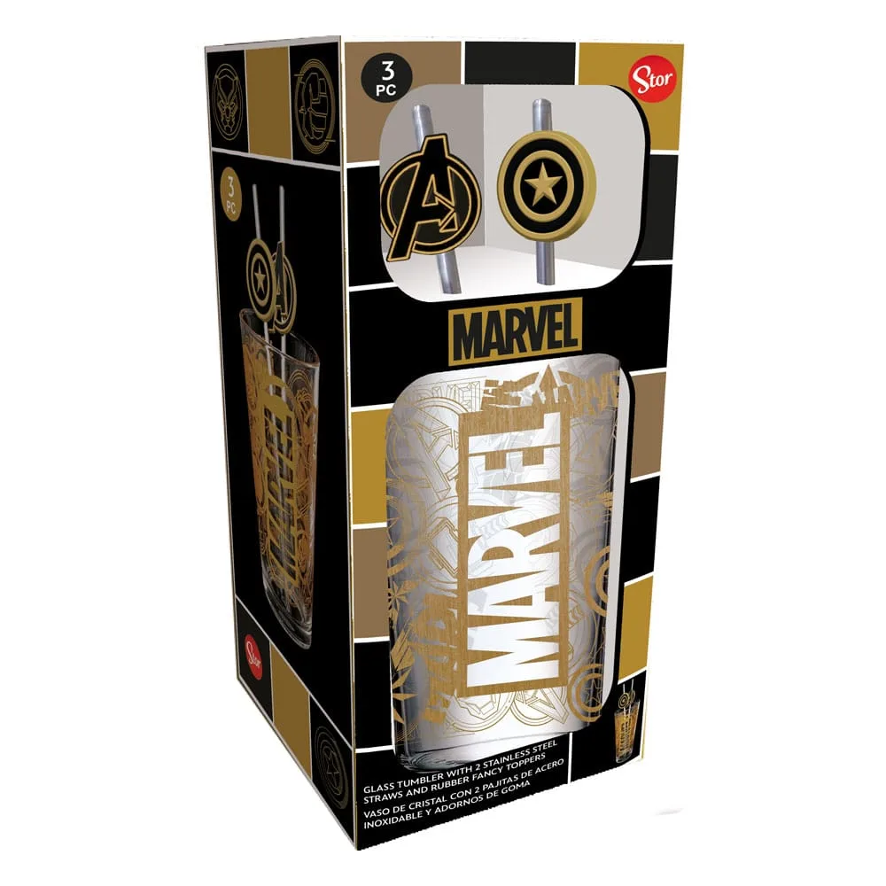 Marvel Glass Tumbler – Logo and Avengers with Metal Straw 485 ml 2