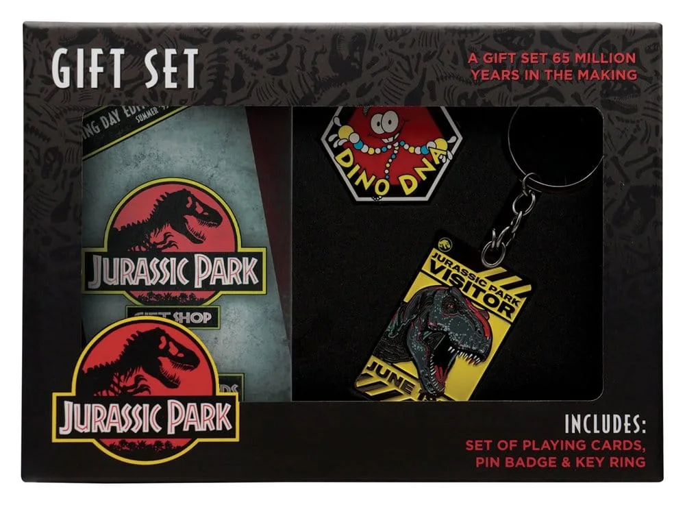Jurassic Park Gift Set – Dino Keyring Pin and Playing Cards